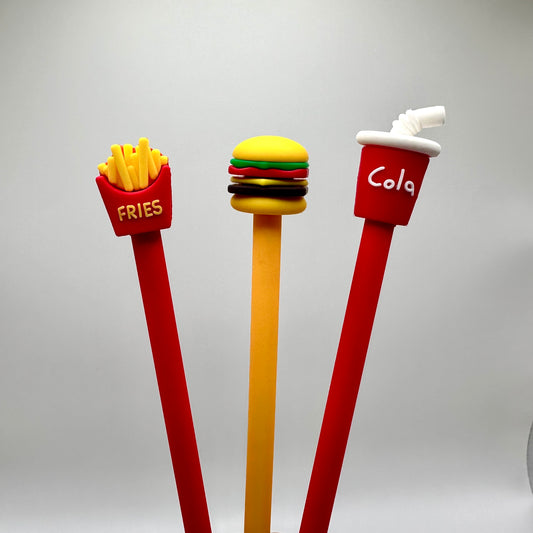 Fast food pens: Fries, burger and Cola