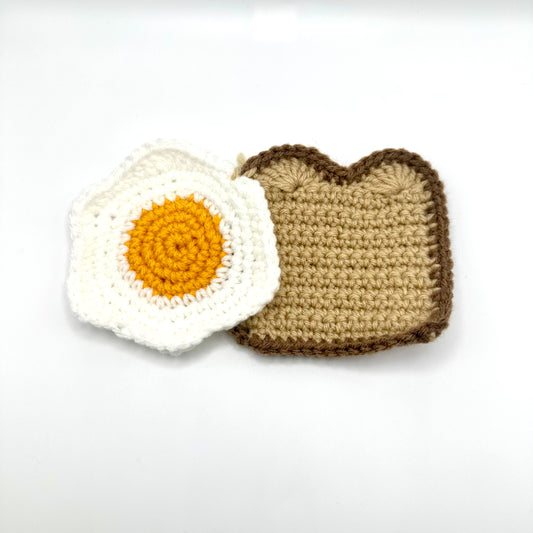 Egg and toast crochet coasters set