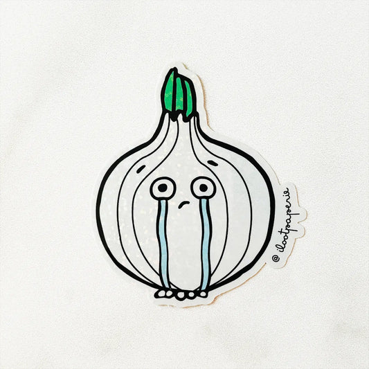 Glittery sticker of a sprouted onion crying. @iIootpaperie