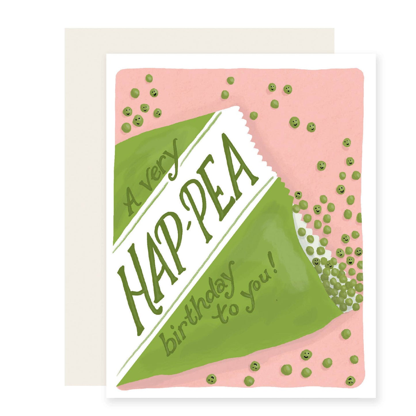 Pea themed birthday card with text "A very hap-pea birthday to you!" 