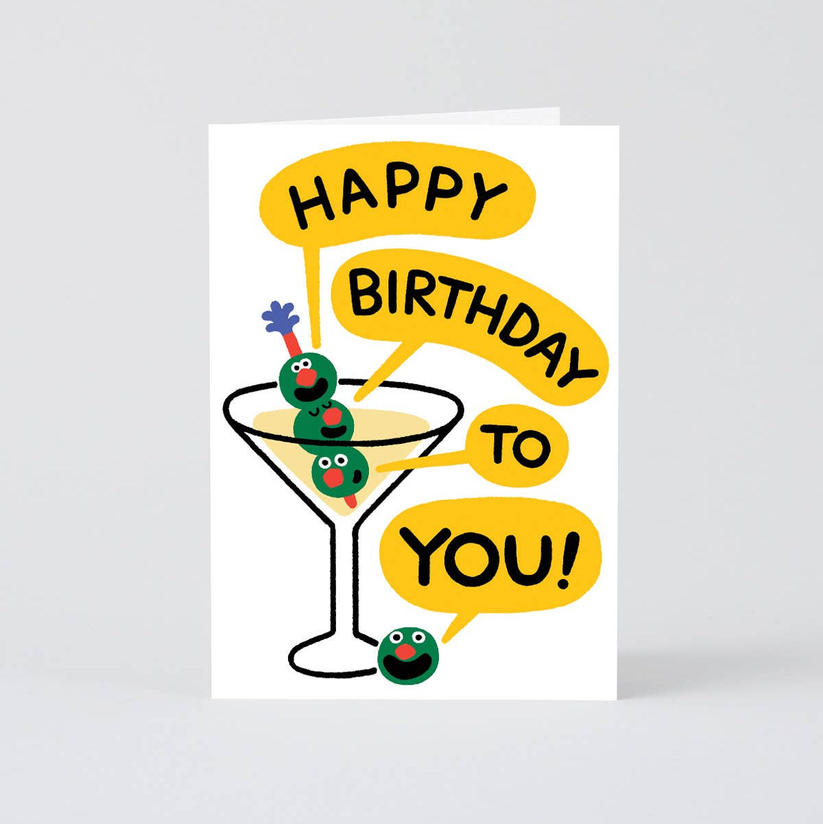 Birthday card with a martini glass and text 'Happy Birthday to You!' on a white background
