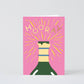 Card with champagne bottle and 'Hooray' text on pink background