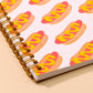 Hot Dog Notbook. Close up to show detailing and spiral spine.