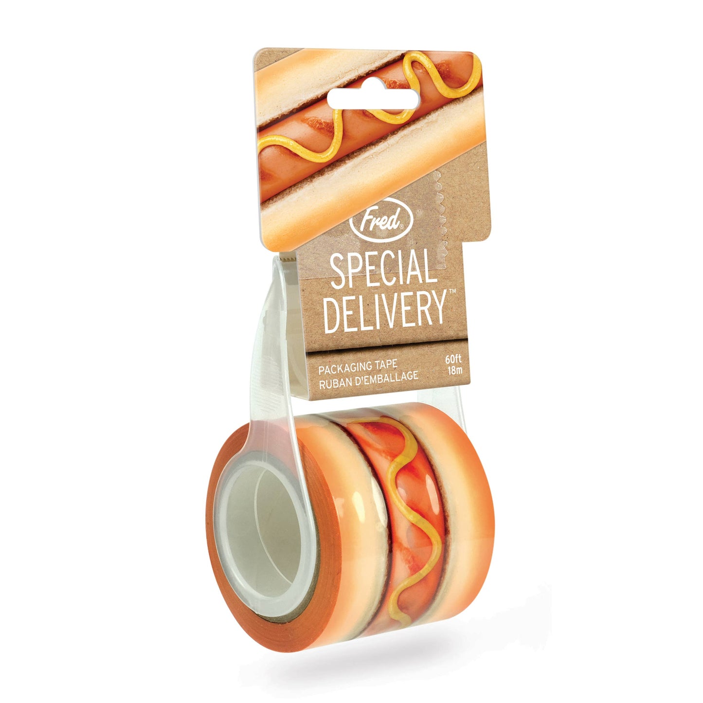 Full visual of hot dog tape in its packaging.