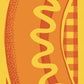 Illustration of a hot dog with mustard on a yellow background
