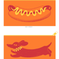Two orange pouches with hot dog design on a white background