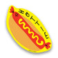 A die-cut sticker featuring a cartoon hot dog illustration  and the brand name 'Badger & Burke' printed at the bottom, shown on a white background with a soft drop shadow.
