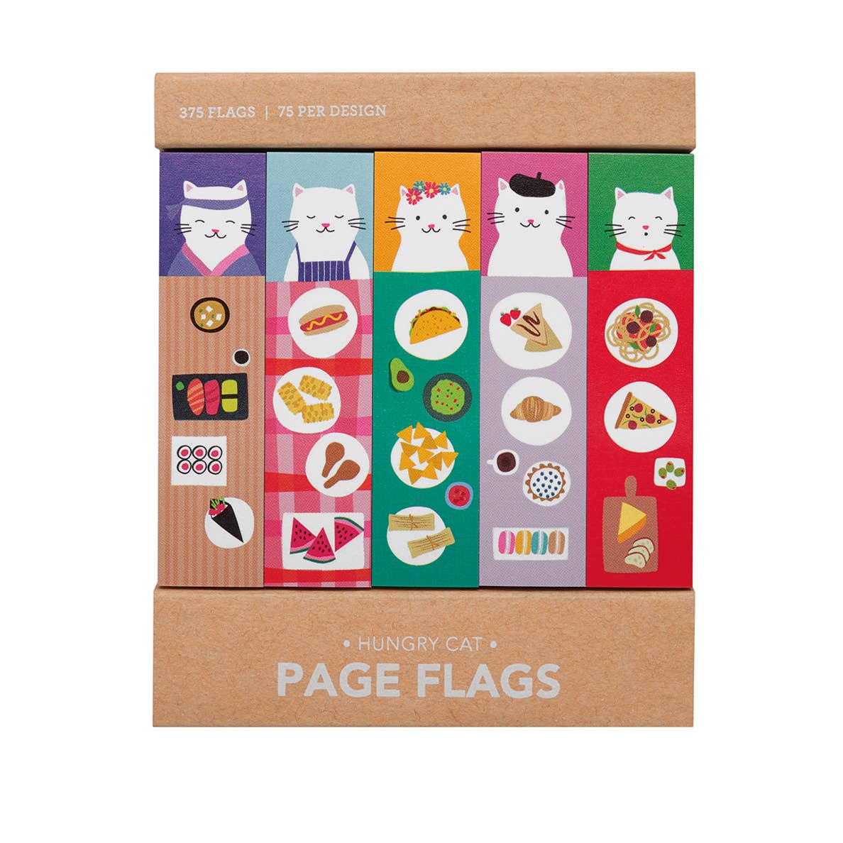 Page flags featuring cats from different nations and their different foods.