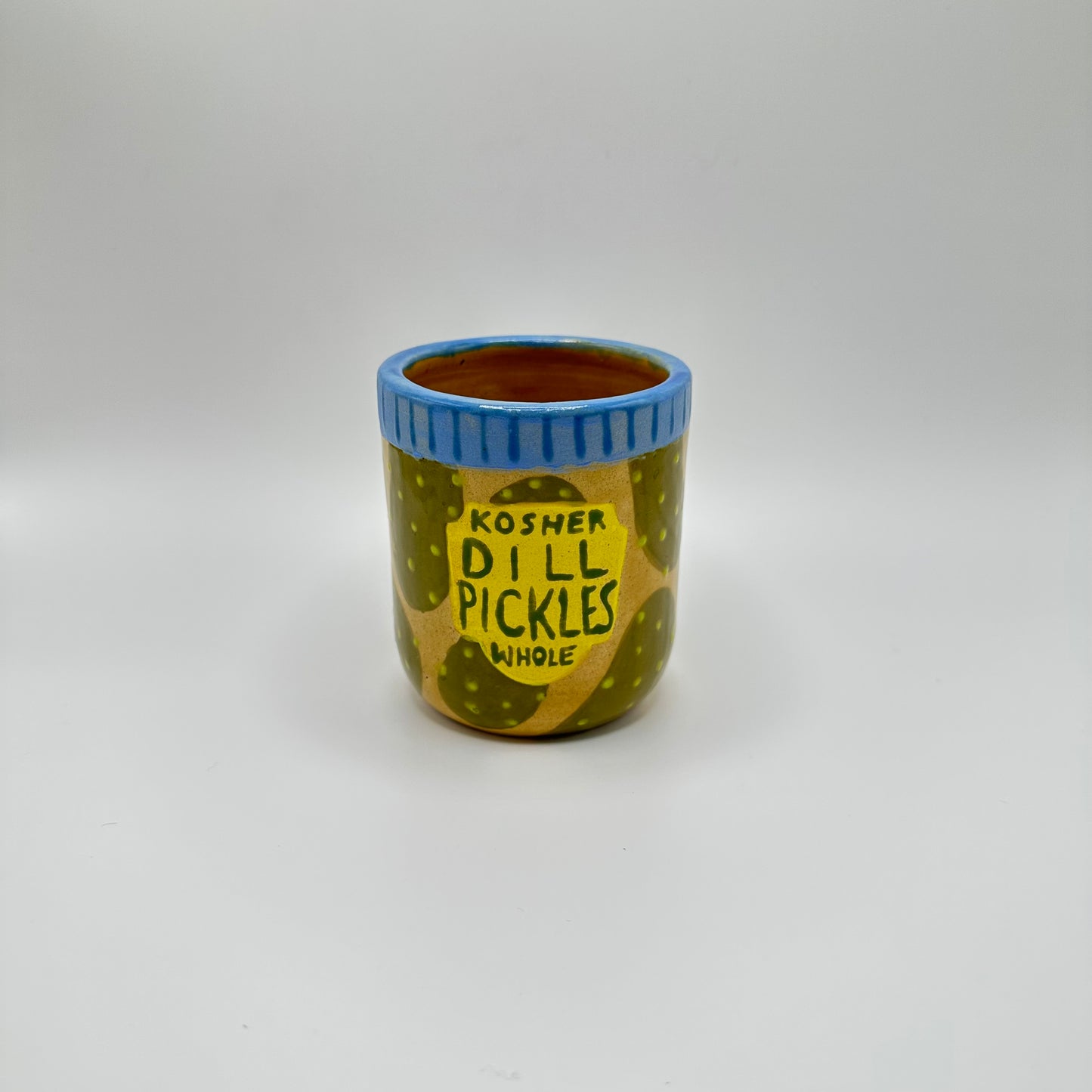 Ceramic Tumbler designed to look like a jar of Kosher Dill Pickles.