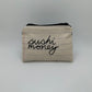 Handmade pouch sewn with the words "sushi money"