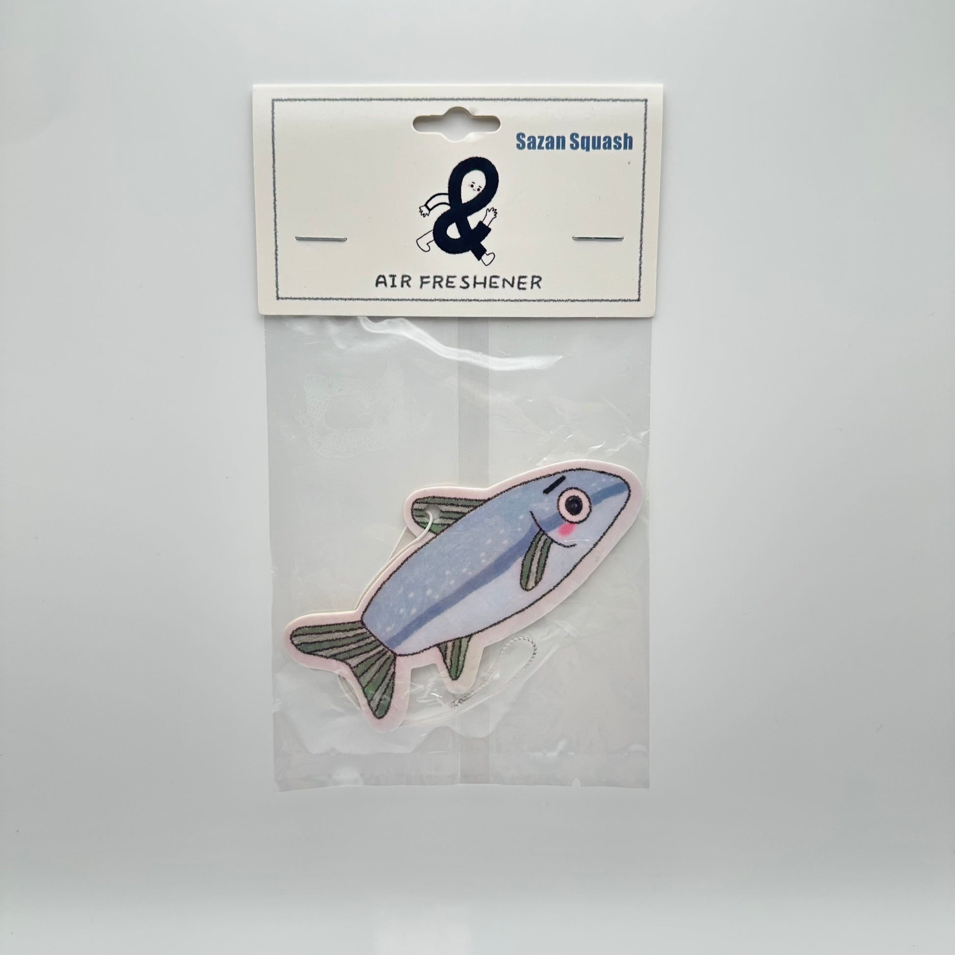 Anchovy car air freshener in package that has the scent Sazan Squash.