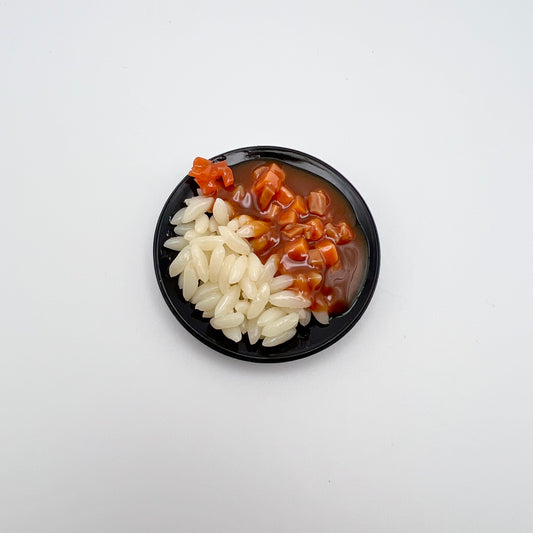 mini Japanese Curry Magnet with rice, carrots and pickles.