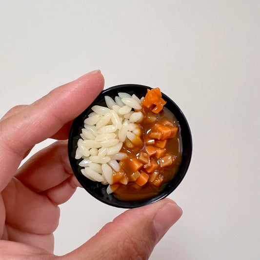 mini Japanese Curry Magnet with rice, carrots and pickles.