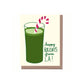 Greeting card with a green drink and candy cane, featuring 'happy holidays from LA!' text.