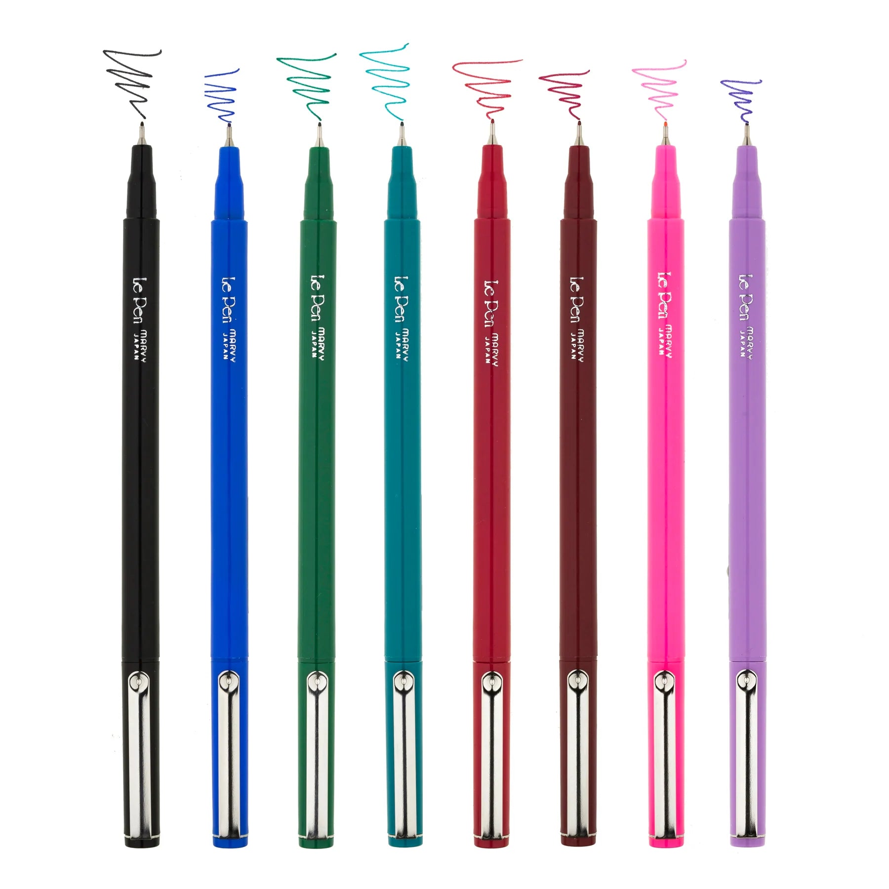 Le Pen fine tip colored pens -- black, blue, dark green, turquoise, red, burgundy, pink and lavender 