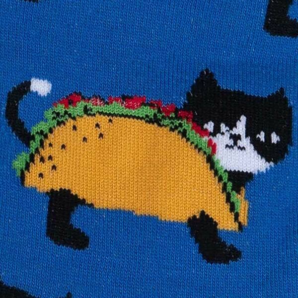 Close up of taco cat socks to show detail of stitching