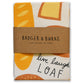 Cotton tea towel with orange and beige bread pattern and 'Badger & Burke' branding.