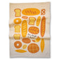 Beige towel with bread illustrations and 'live laugh LOAF' text on a white background