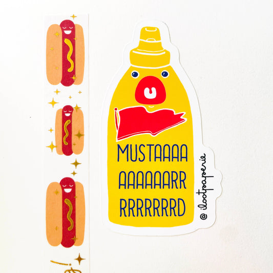 mustard bottle sticker and text that says MUSTAAAAAAAARD