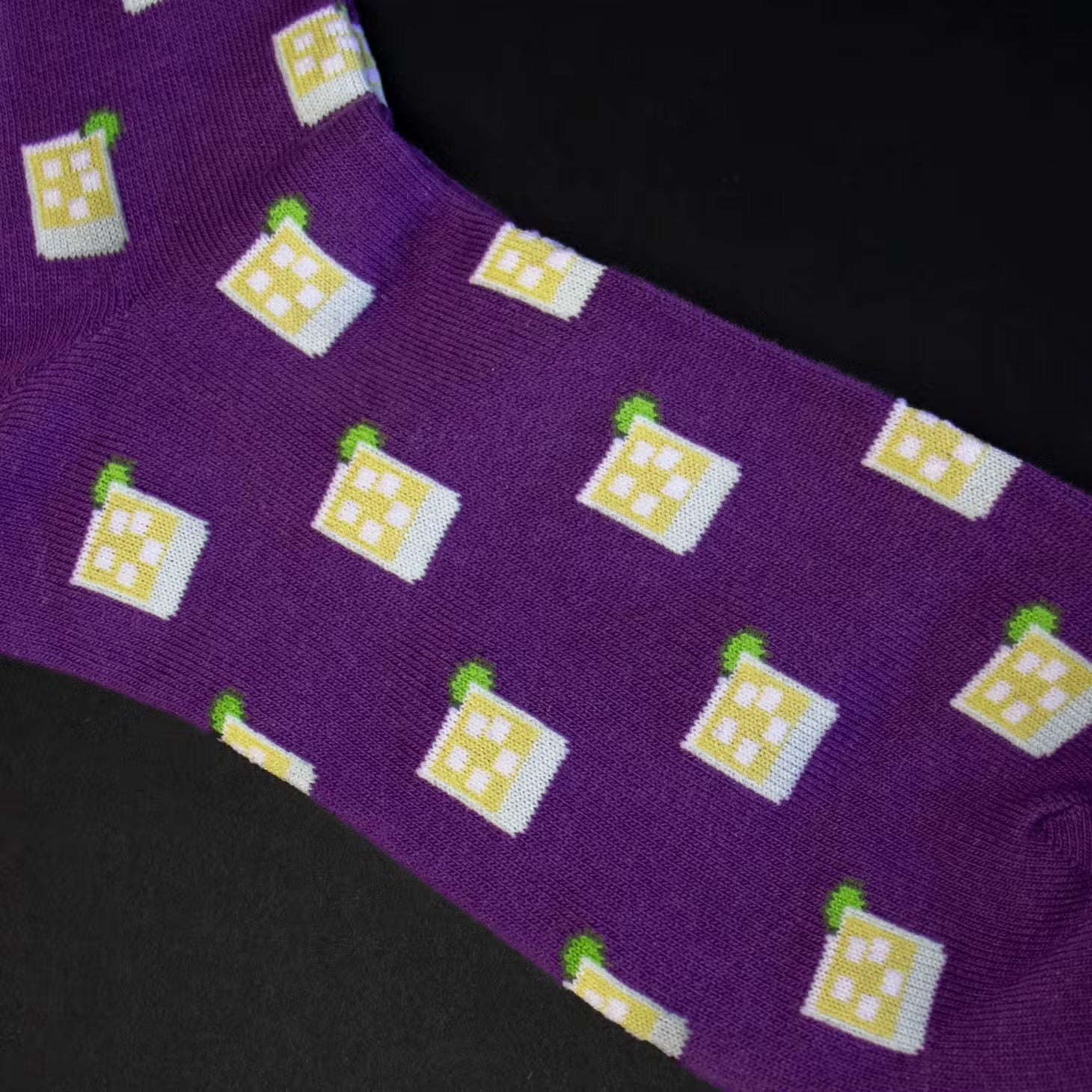 Margarita print on purple socks.