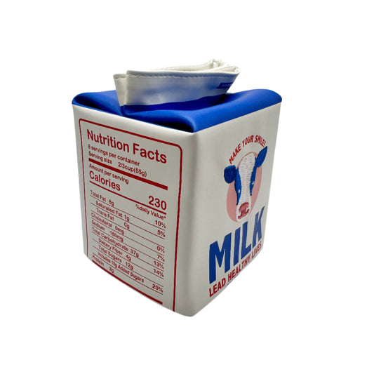 side angle of the milk carton pouch that shows the nutrition fact details