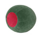 Green spherical Pimento Olive pillow with a red circle on a white background