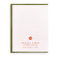 Greeting card with Dahlia Press logo and text on a white background