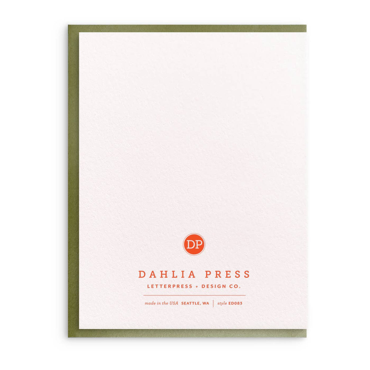 Greeting card with Dahlia Press logo and text on a white background