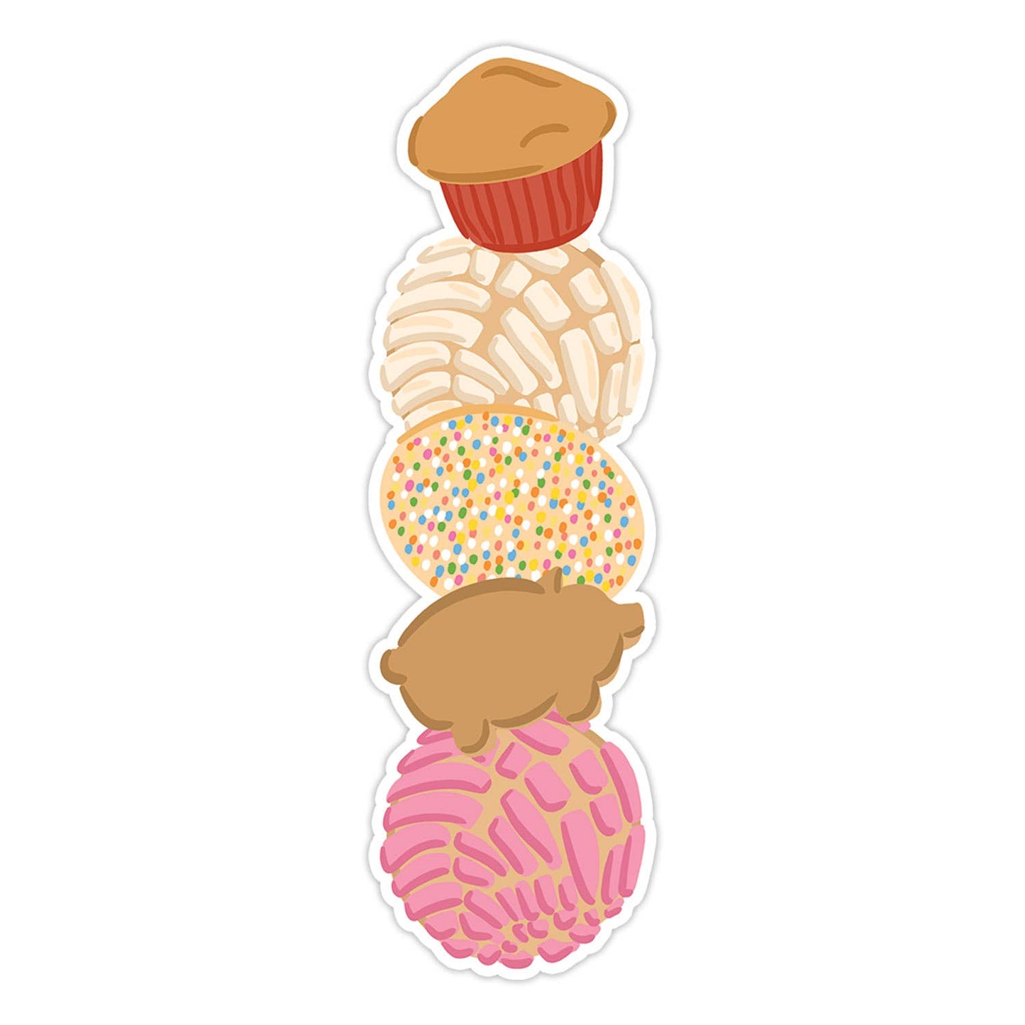 Stack of colorful pastries on a white background