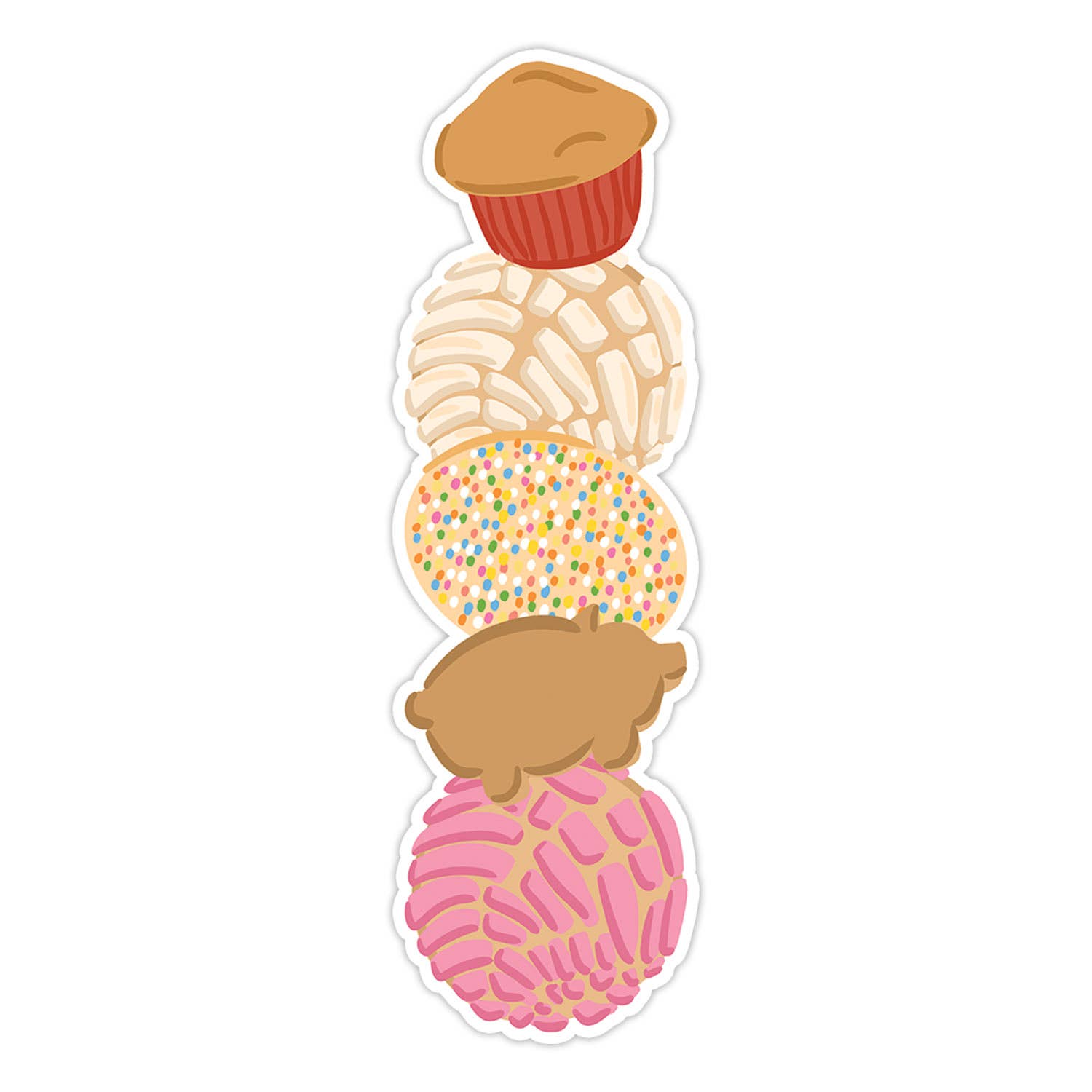 Stack of colorful pastries on a white background