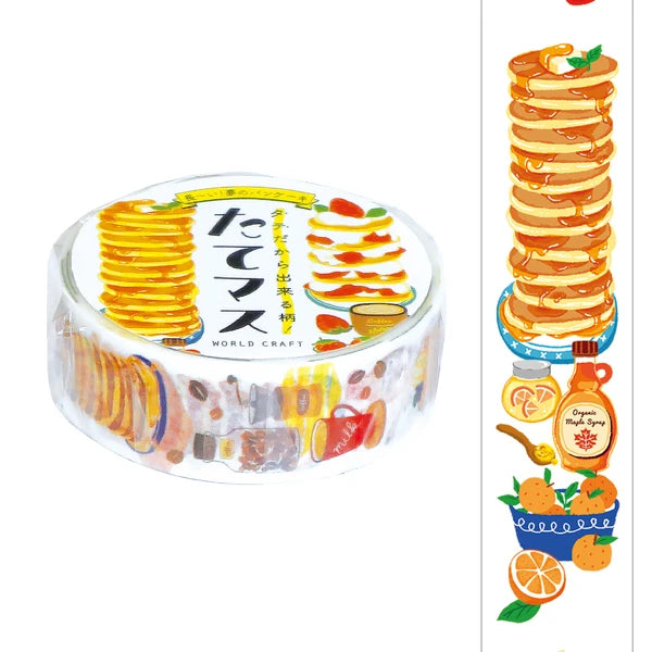 Pancake Washi tape. A sample strip featuring pancakes, syrup and a bowl of citrus.