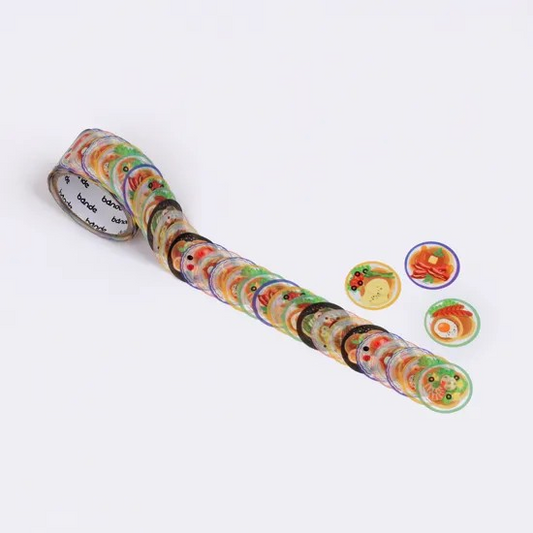 Washi stickers shaped like pancake themed breakfast plates - shown overlapping on a roll.