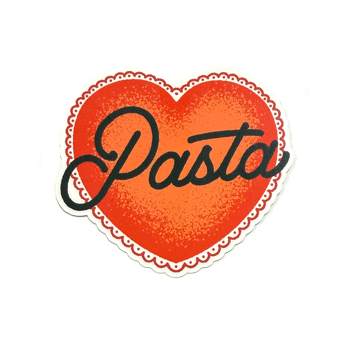 Heart-shaped sticker with 'Pasta' text on a white background