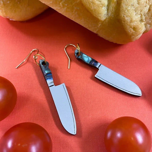 Paua knife earrings on fish hook backings 