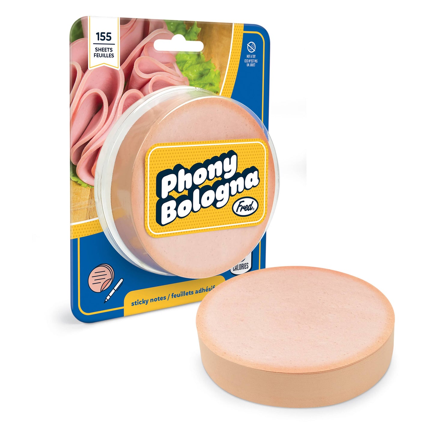 stack of bologna post-it notes in packaging and one out of packaging 