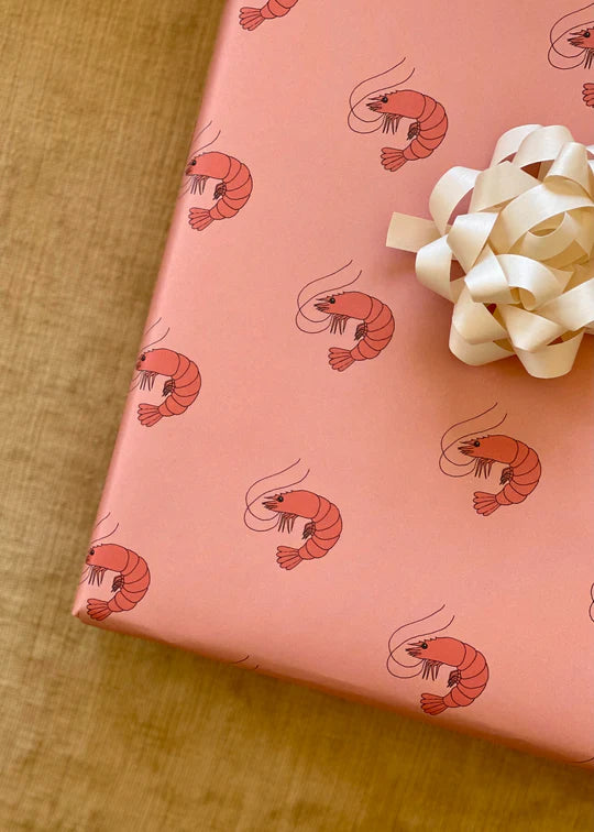 Pink wrapping paper with pink prawns 