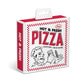 Pizza box display. Text reads: Hot & fresh pizza. Coasters/