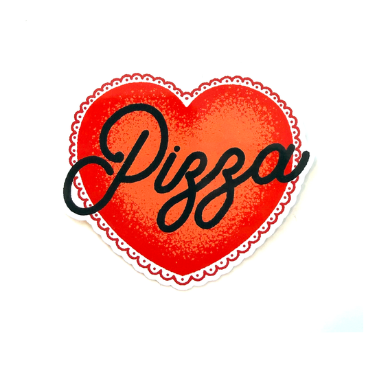 Heart-shaped logo with 'Pizza' text on a white background
