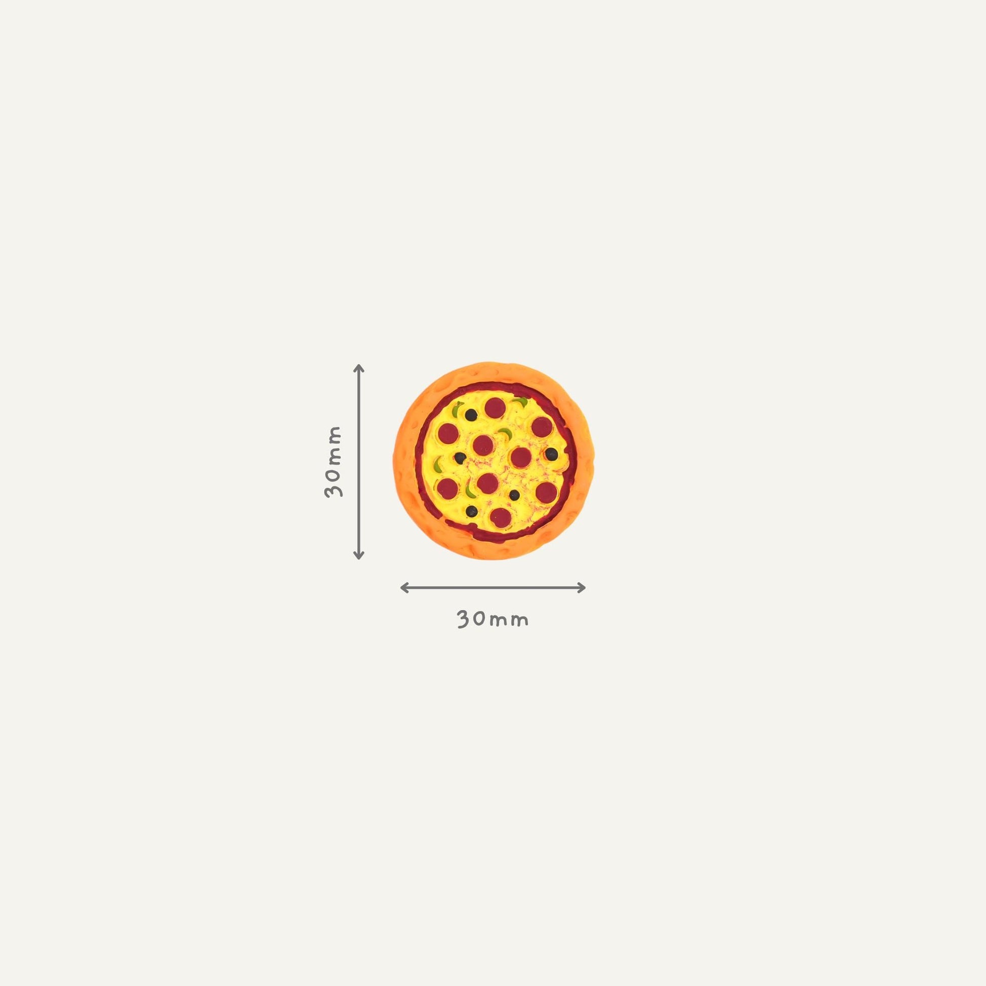 Pizza Magnet with size graph showing the size of the pizza to be 30mm x 30mm