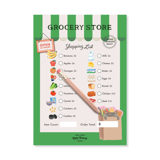 grocery store themed play activity notepad for kids 