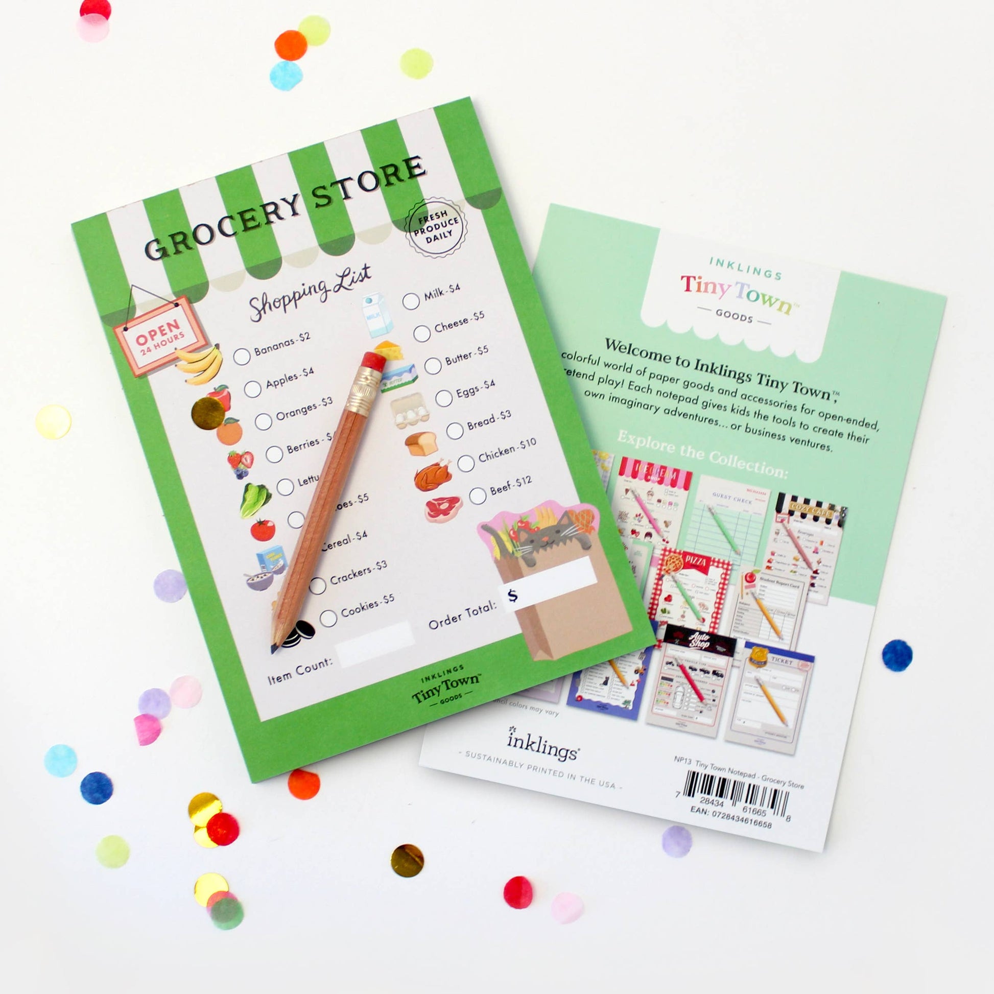 grocery store themed play activity notepad for kids 