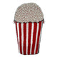 Beaded purse meant to look like a striped popcorn canister with overflowing popcorn. Backside.
