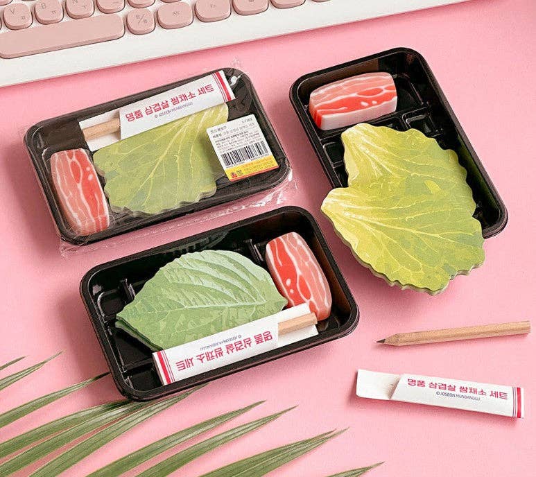 Premium Pork Belly K-BBQ Sticky Memo & Eraser Set