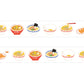 Pattern of ramen bowls on washi tape. Different styles of ramen, some with chopstickes, and some bowls empty.