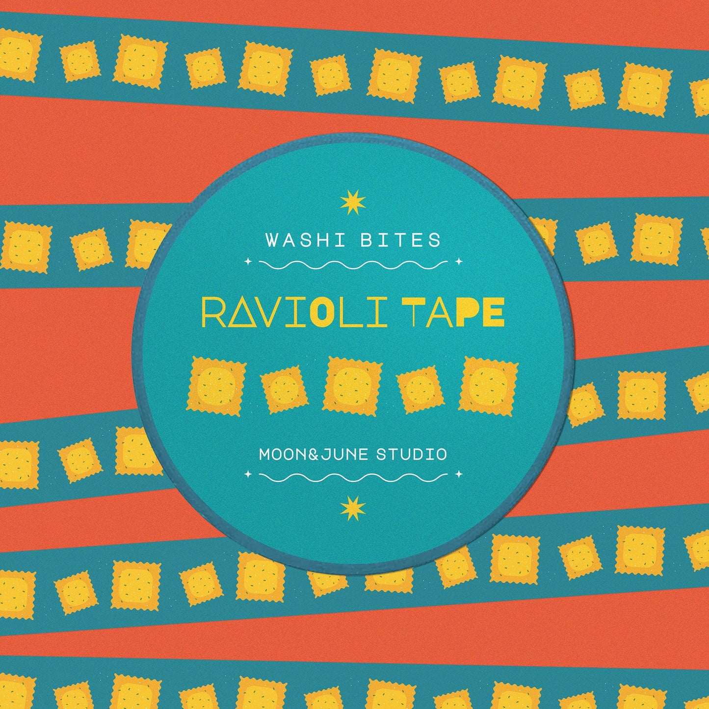 teal background washi tape with yellow ravioli design 