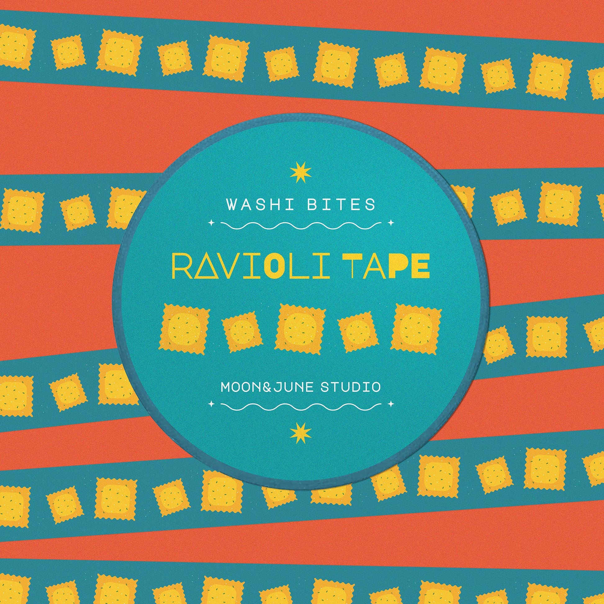 teal background washi tape with yellow ravioli design 