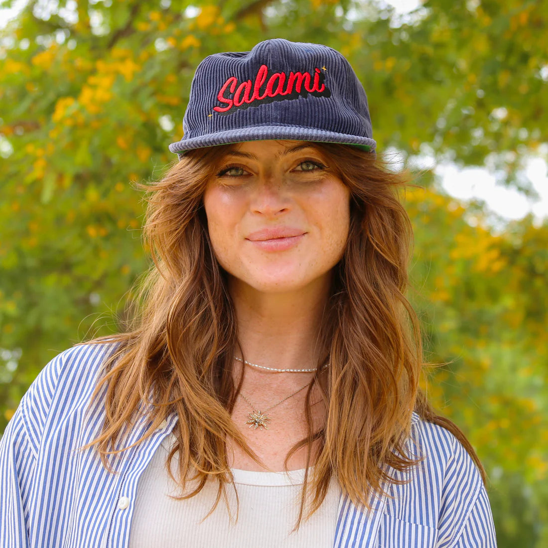 Salami hat on female model.
