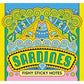 Colorful packaging of 'Sardines Fishy Sticky Notes' with decorative design.