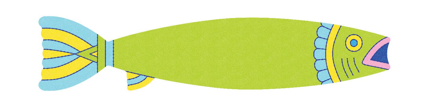 Colorful fish illustration sticky note on a white background