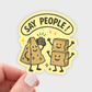 Sticker with cartoon cheese characters and 'Say People!' text held by a hand.